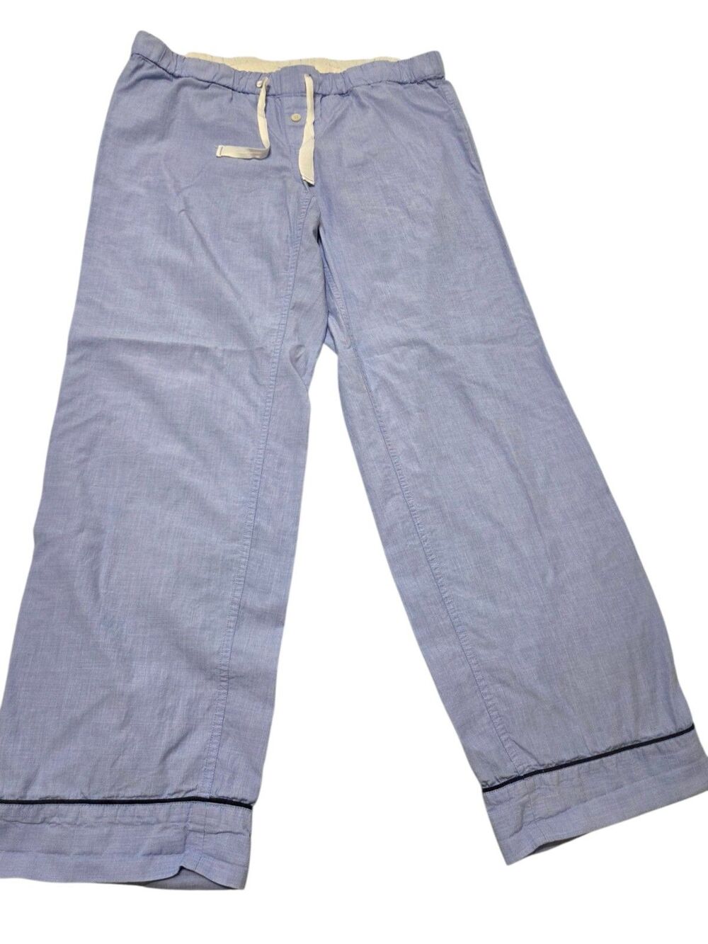 J.Crew Cotton Pajama Set Womens M Blue Piped 2 Piece Quiet Luxury Cozy G16.2 - Picture 8 of 15